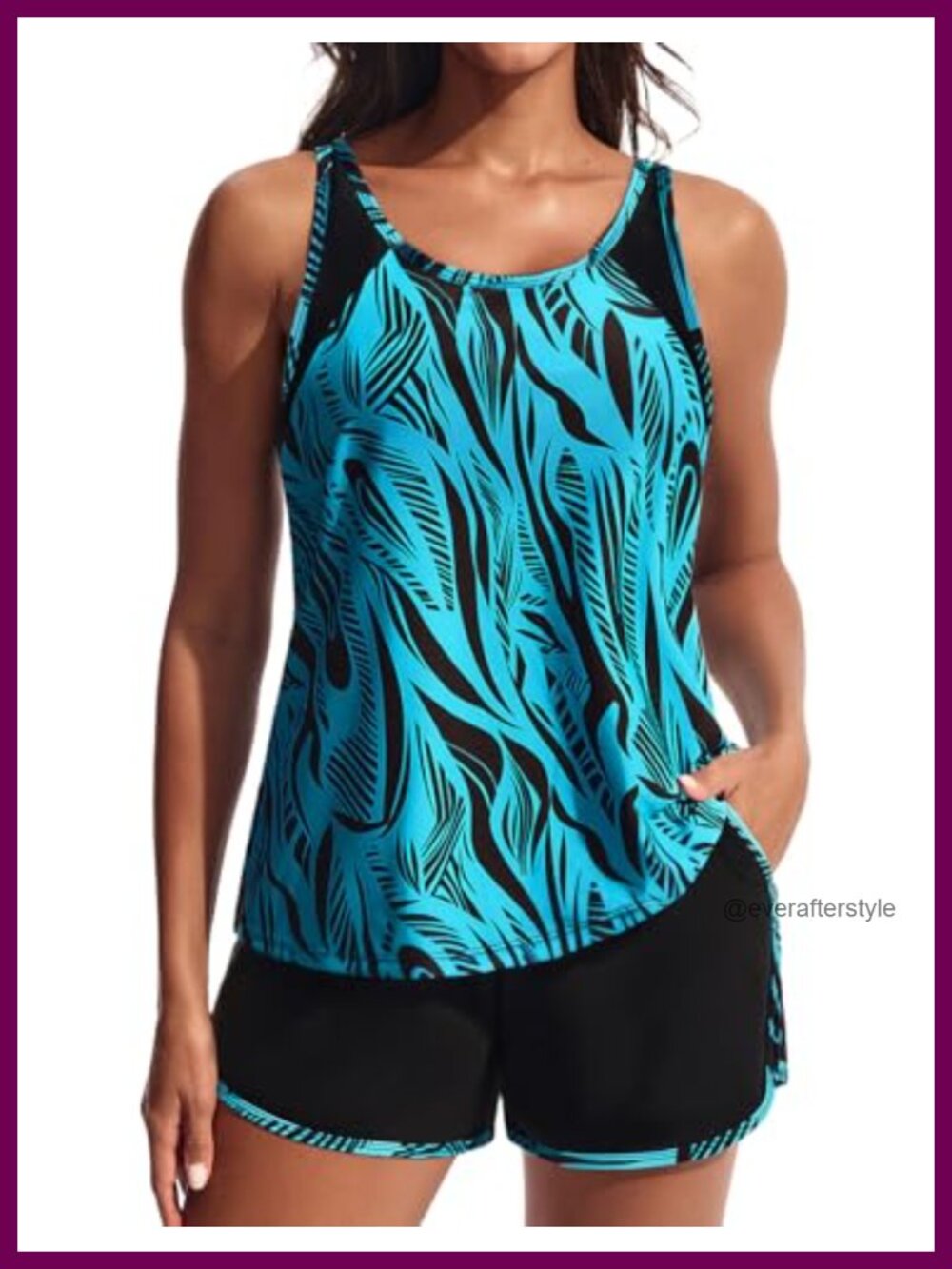Women's Tankini Swimsuits 2 Piece Athletic Pocket Shorts Scoop Neck Floral
